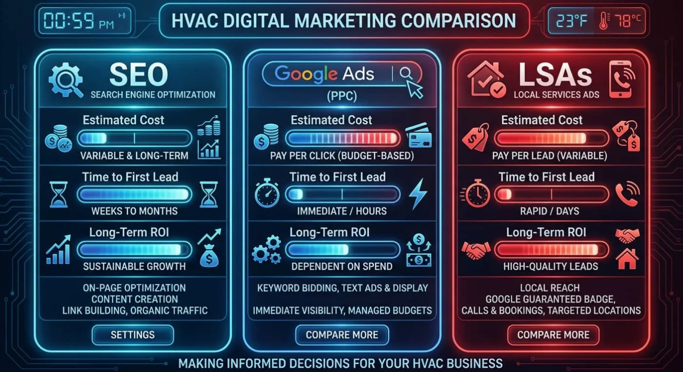 HVAC Marketing in Orlando: SEO, Google Ads, and LSAs Compared