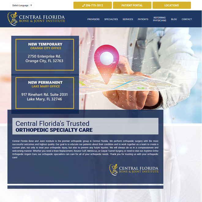 Website for Central Florida Bone and Joint Institute