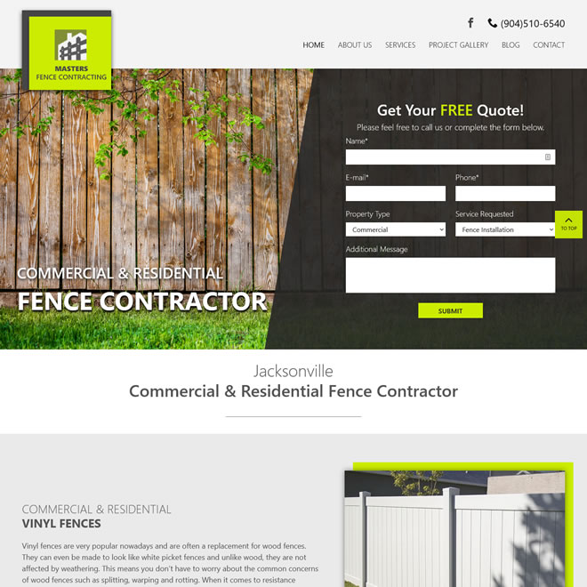 Website for Masters Fence Contracting