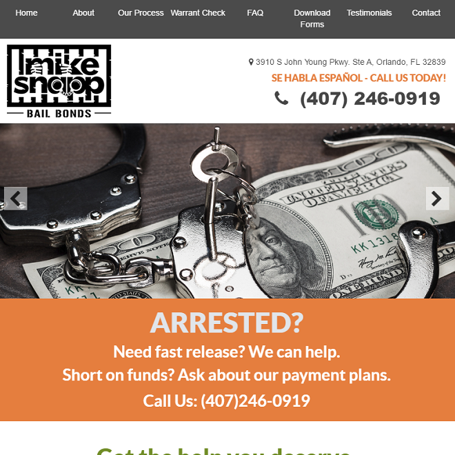 Website for Mike Snapp Bail Bonds