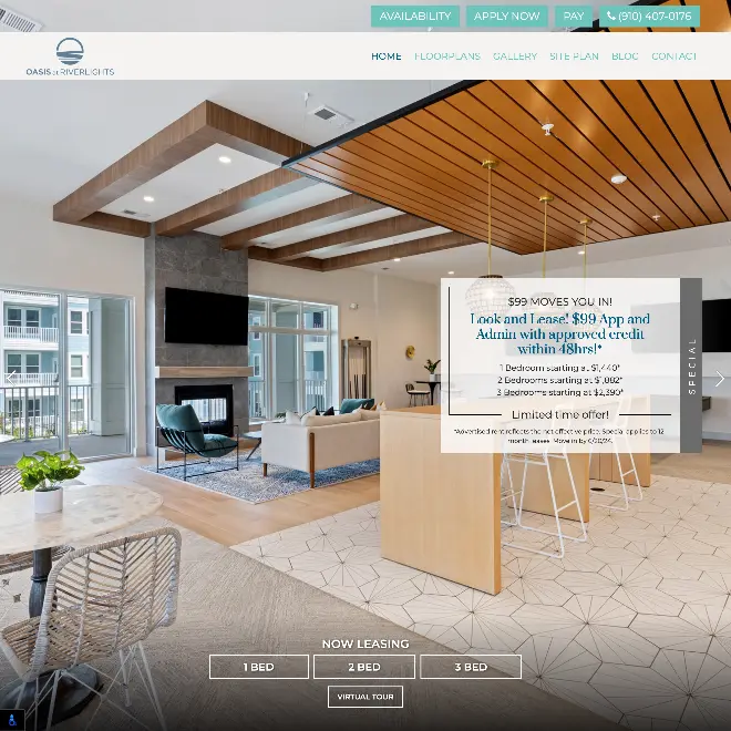 Website for Oasis at Riverlights