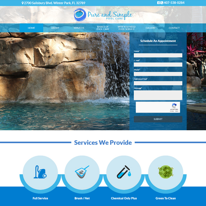 Website for Pure & Simple Pool Care