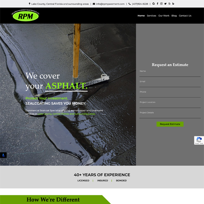 Website for Reliable Pavement Maintenance, Inc.