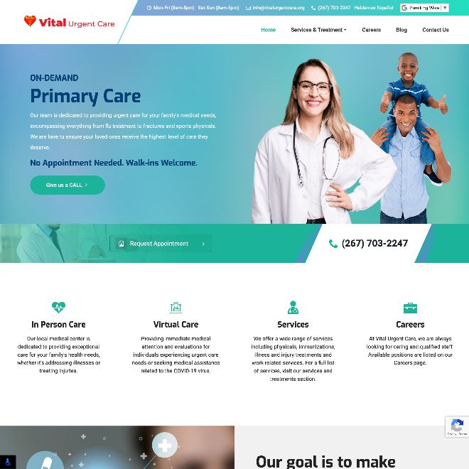 Website for Vital Urgent Care